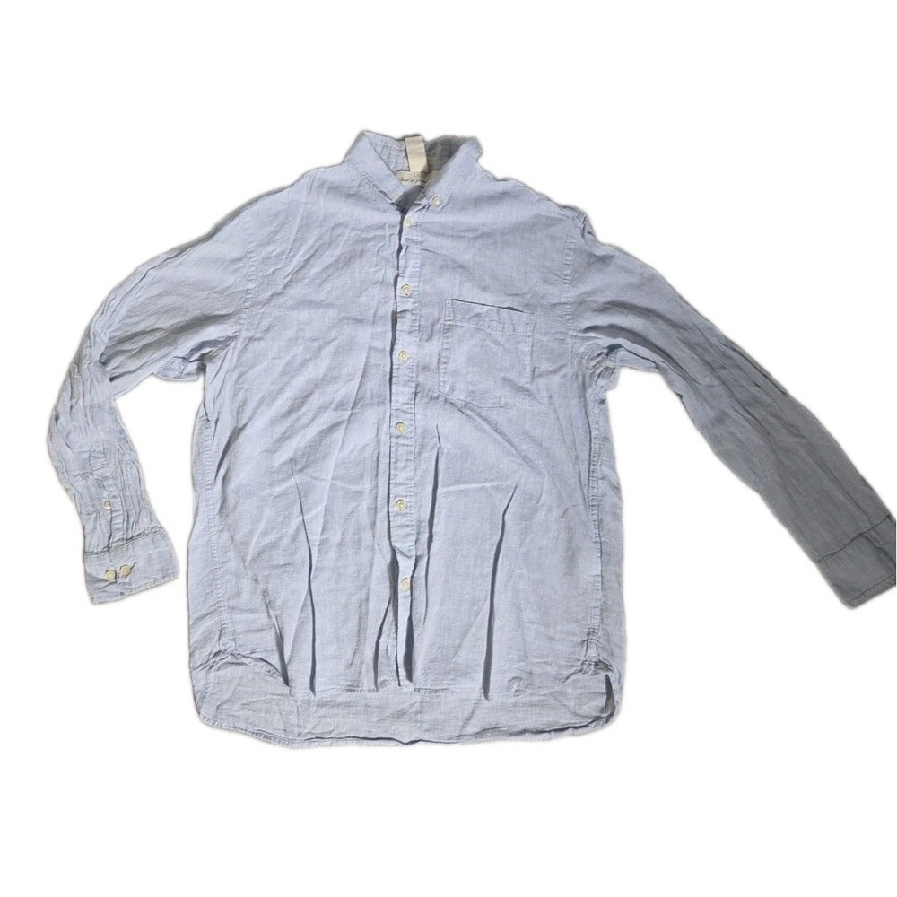 H&M L.O.G.G. Light Blue Linen Cotton Button Up Shirt Long Sleeve Mens XL GUC